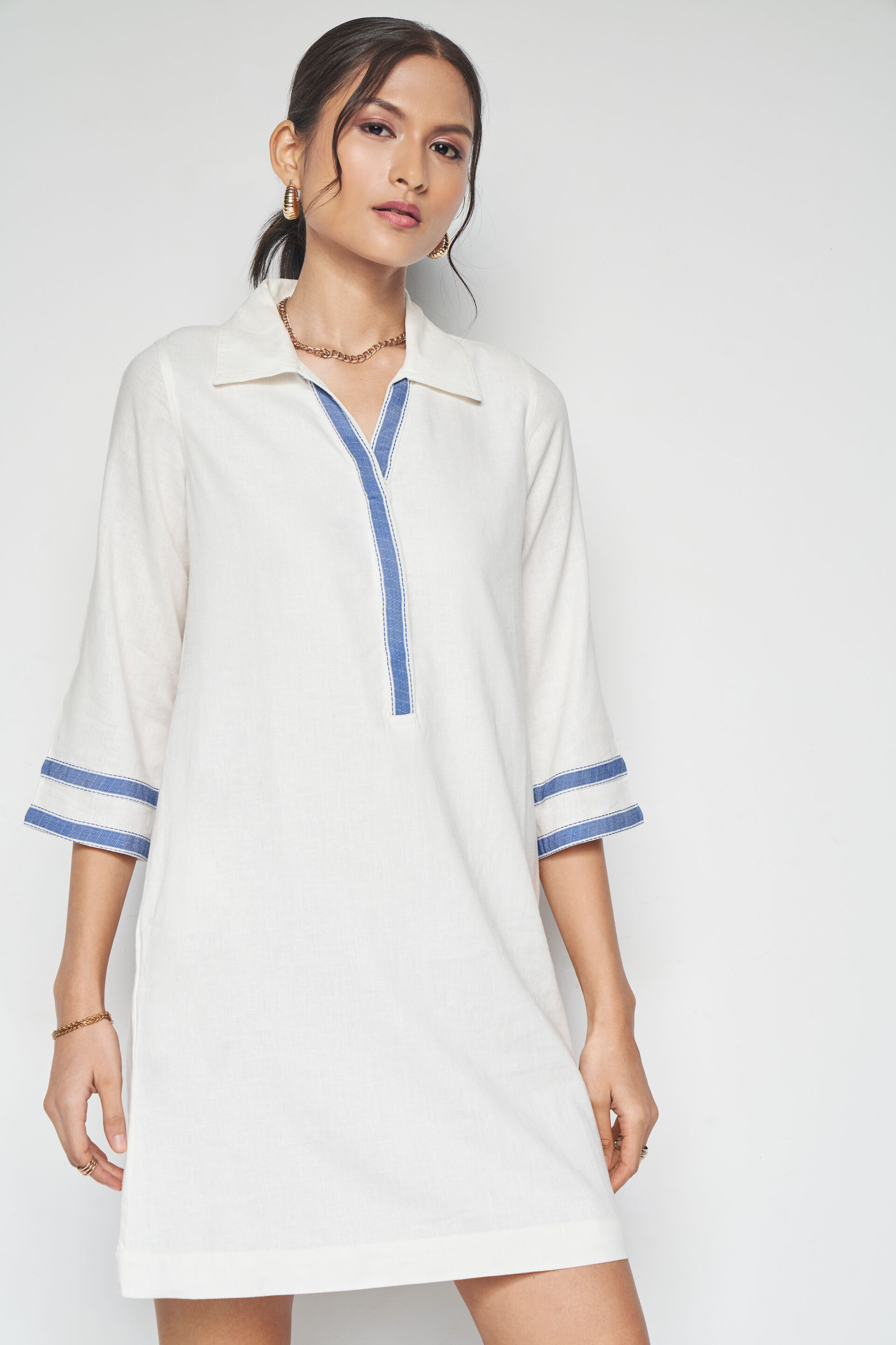 Greta Solid Dress, White, image 1